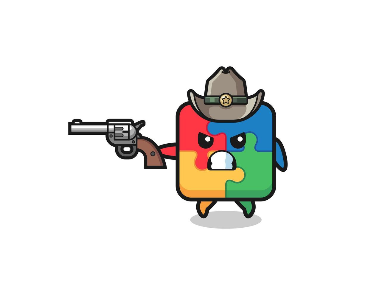 de puzzelcowboy die met een pistool schiet vector