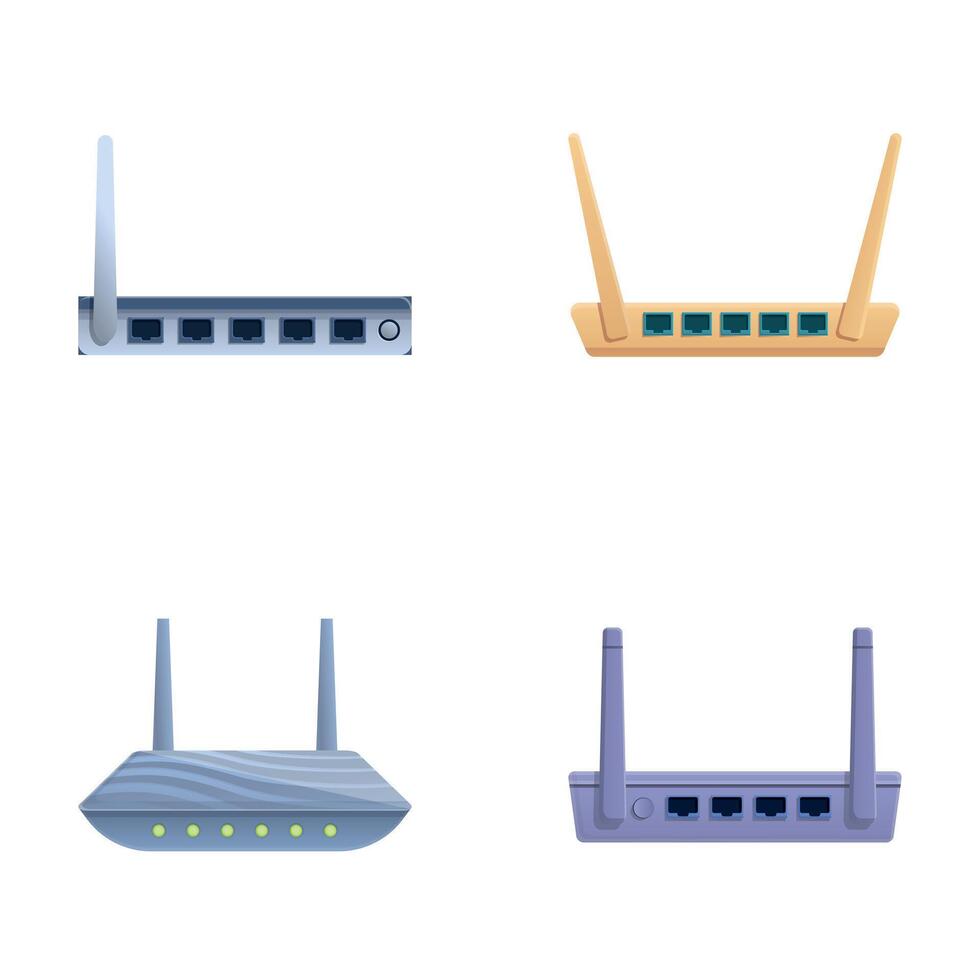 internet router pictogrammen reeks tekenfilm . draadloze wi fi router vector