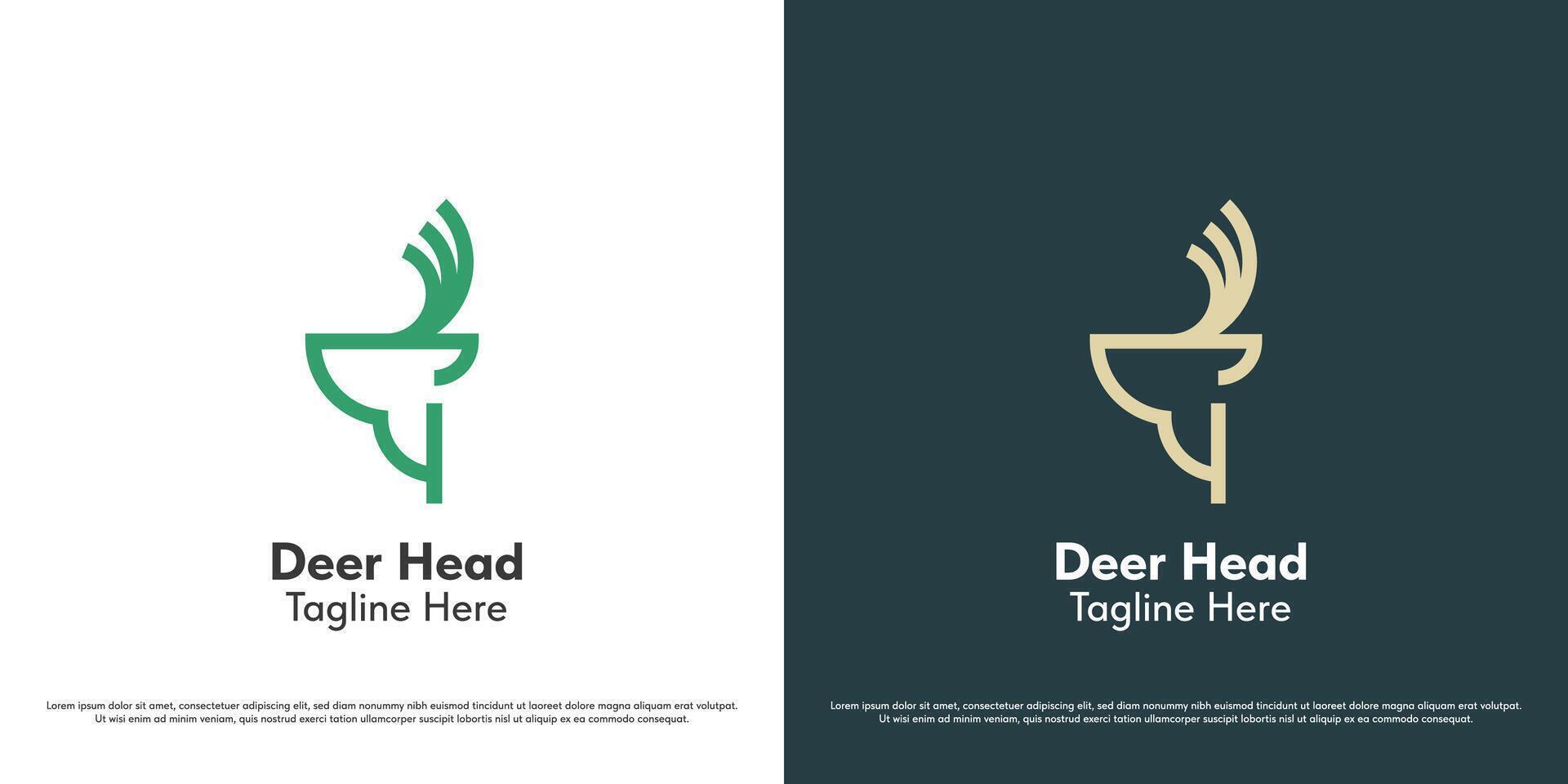 hert hoofd logo ontwerp illustratie. lineair silhouet van hert gewei toeter dier lichaam herbivoor dieren in het wild mascotte rendier reekalf elanden gazelle buck hert. modern minimalistische meetkundig gemakkelijk icoon symbool. vector