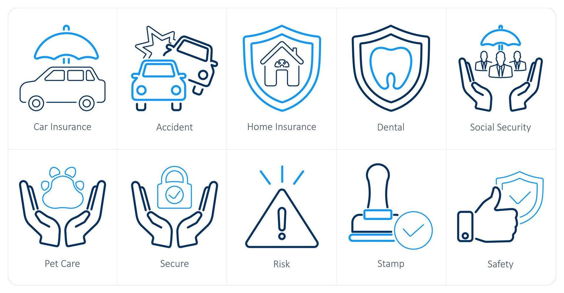 een reeks van 10 verzekering pictogrammen net zo auto veiligheid, ongeluk, huis veiligheid vector