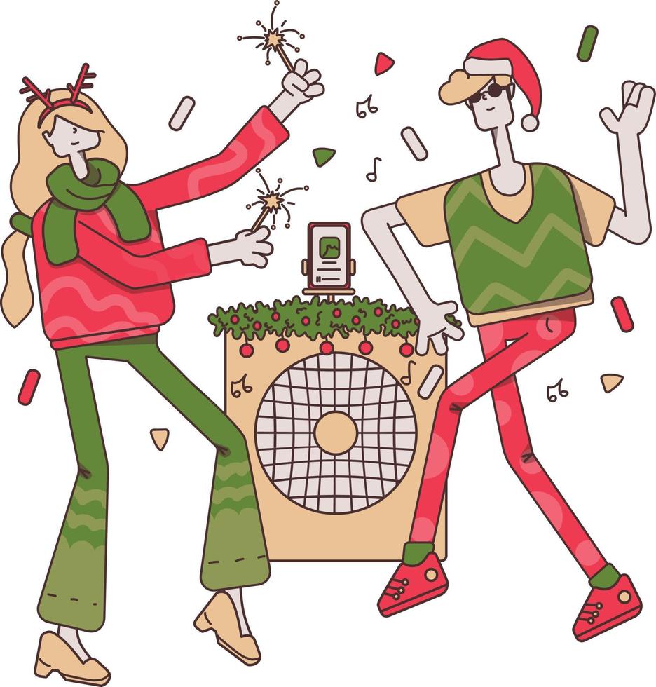 meisje en jongen dansen voor Kerstmis vector