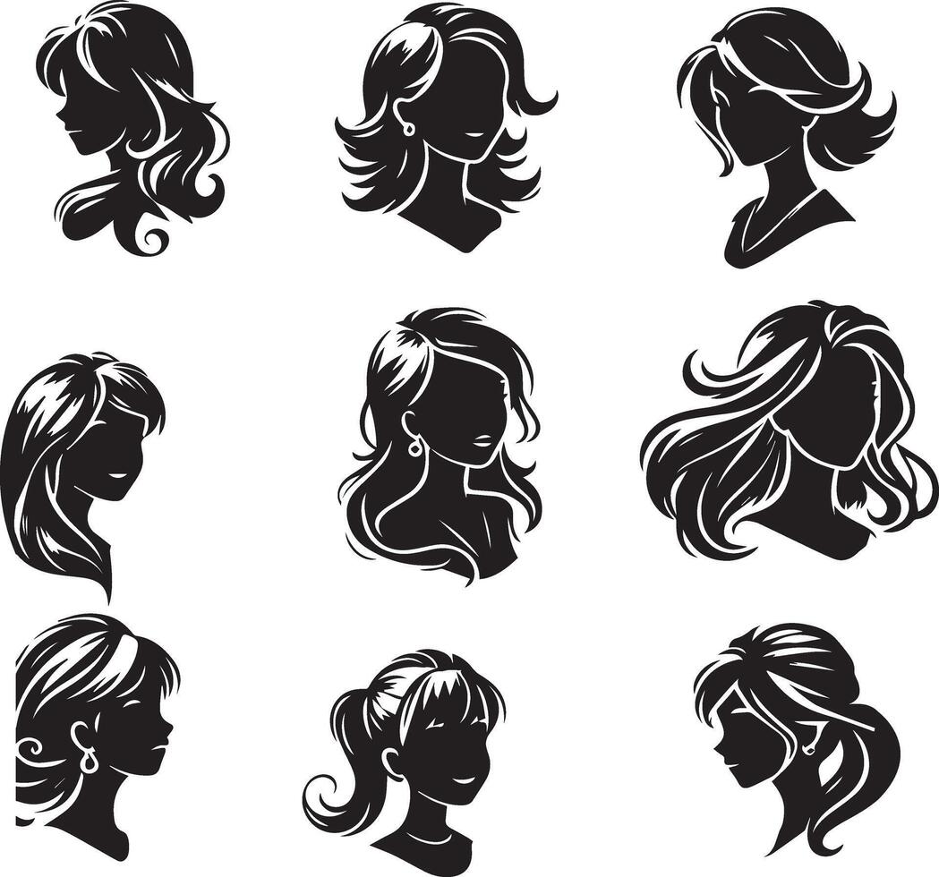 Dames hoofd silhouet set. vrouw hoofd illustratie. vector