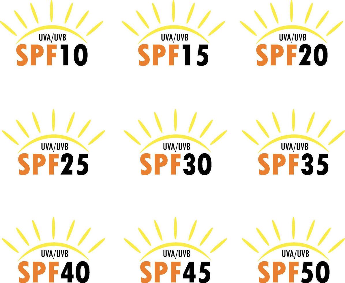 reeks van spf niveaus. verpakking etiketten voor spf vector