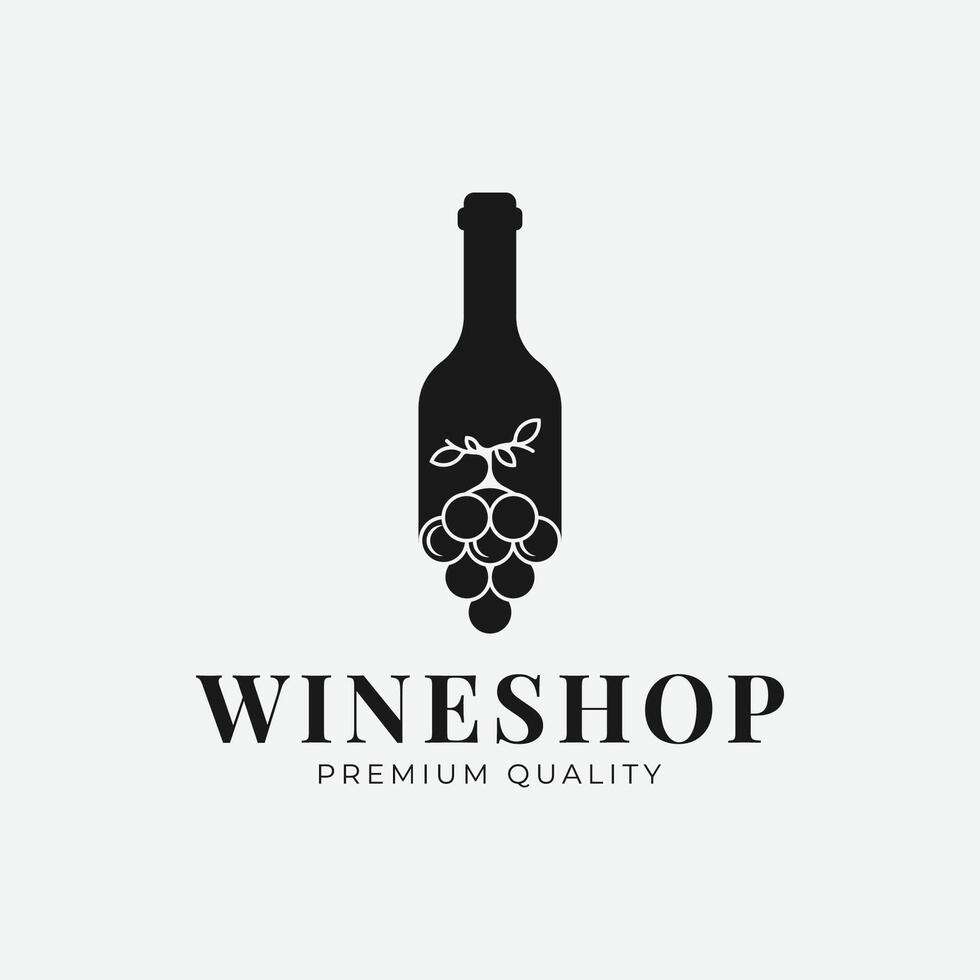wijn fles icoon. wijn druif logo ontwerp vector