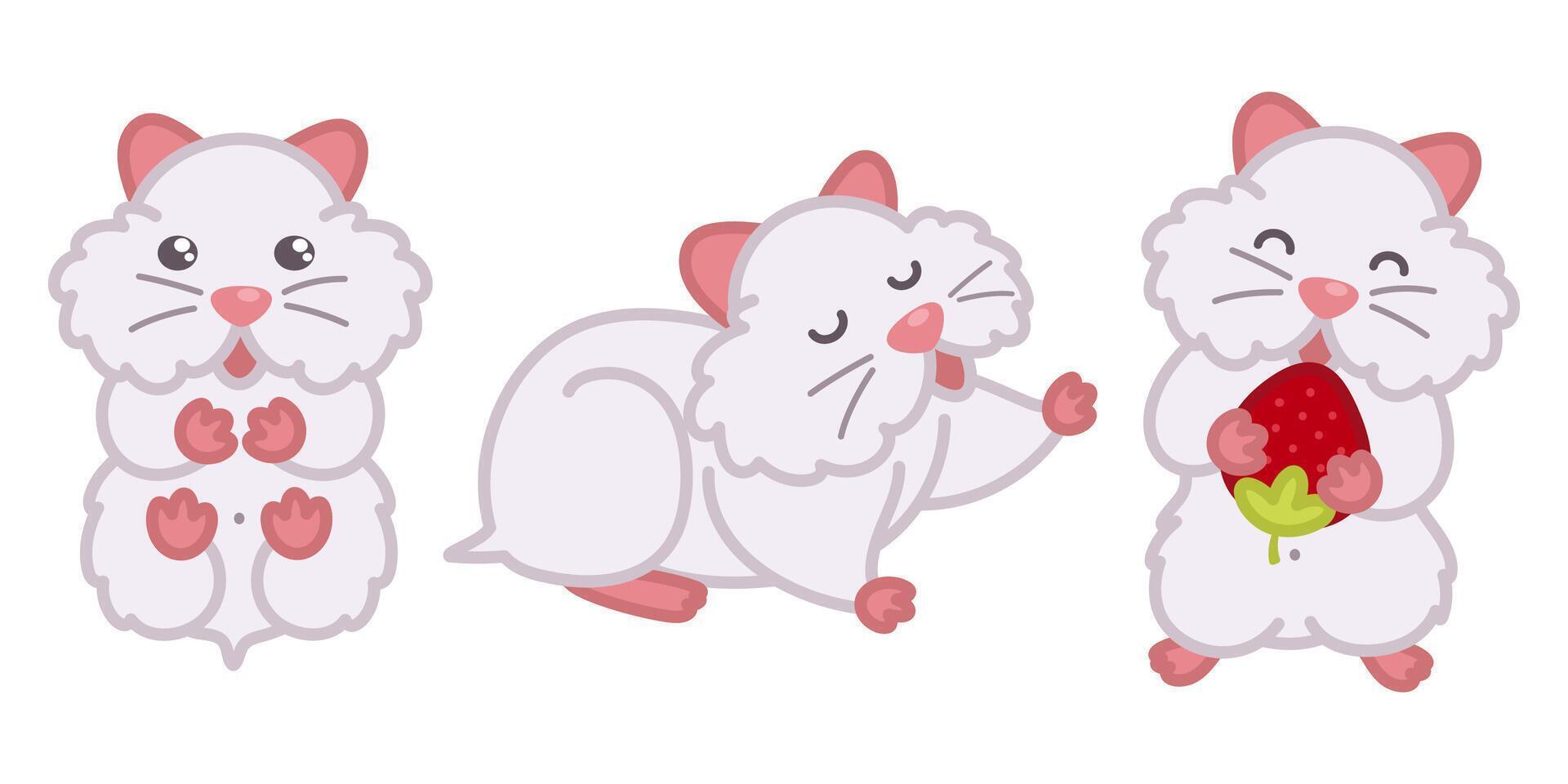 wit hamsters in verschillend poses set. schattig tekenfilm tekening illustraties. gelukkig huisdieren. vector