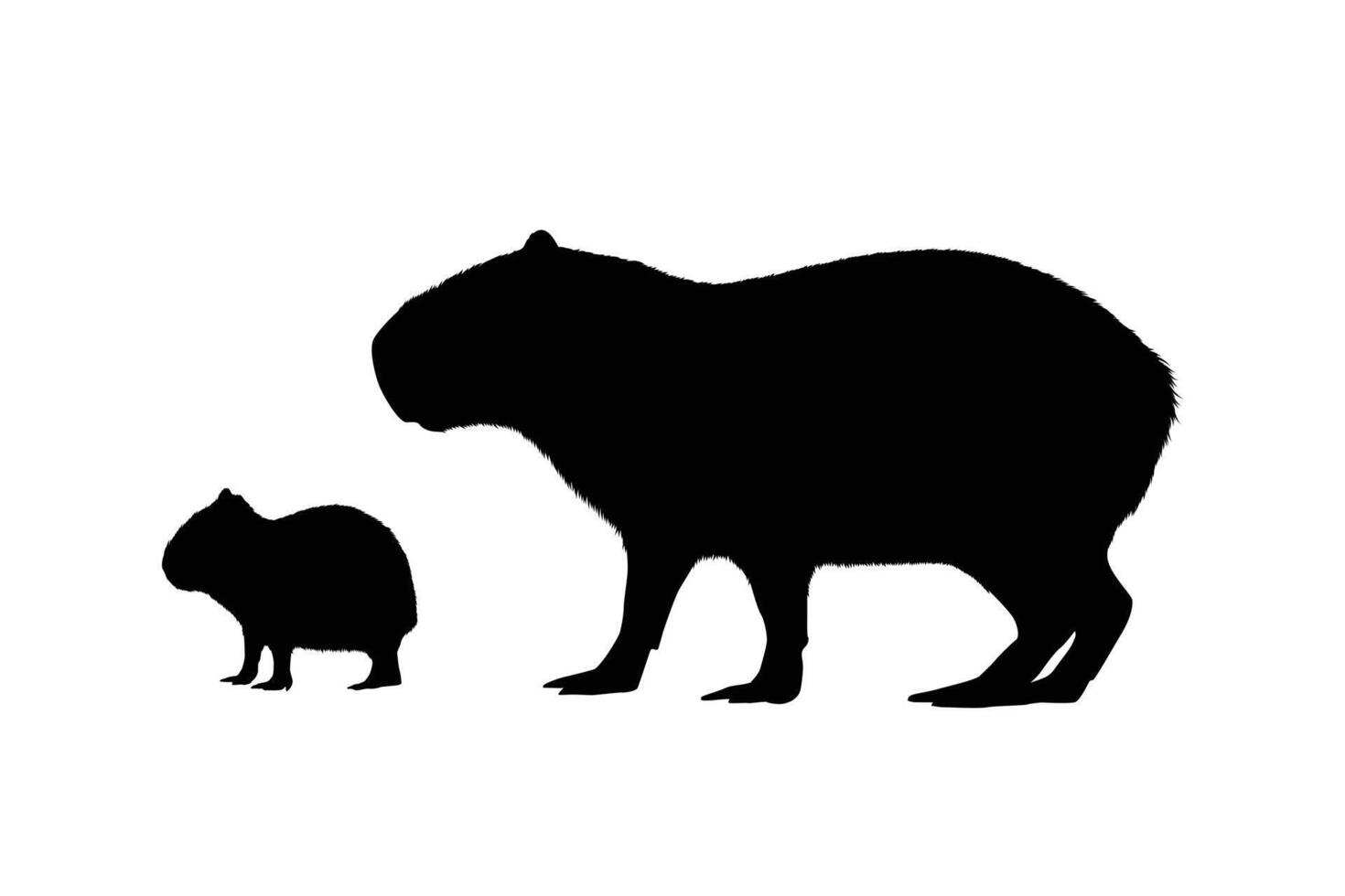 capibara silhouet, volwassen capibara met baby capibara vector