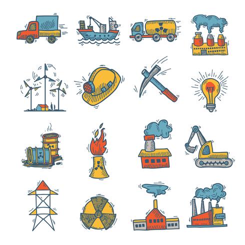 Industriële schets pictogramserie vector