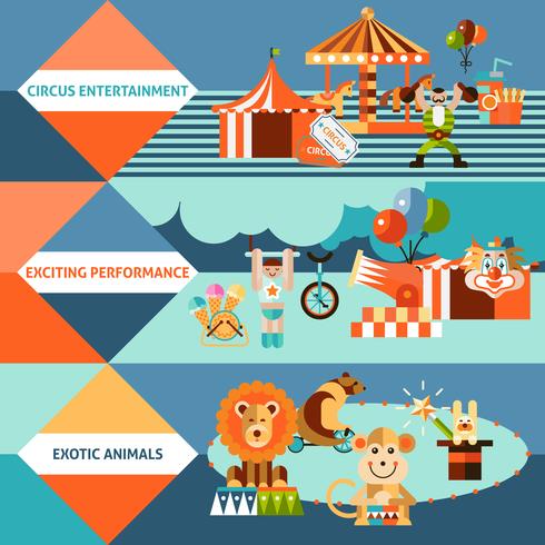 Circus pictogrammen platte banner set vector