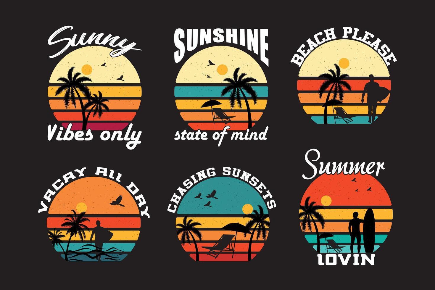 zomer wijnoogst t-shirt ontwerp bundel, strand t-shirt reeks vector