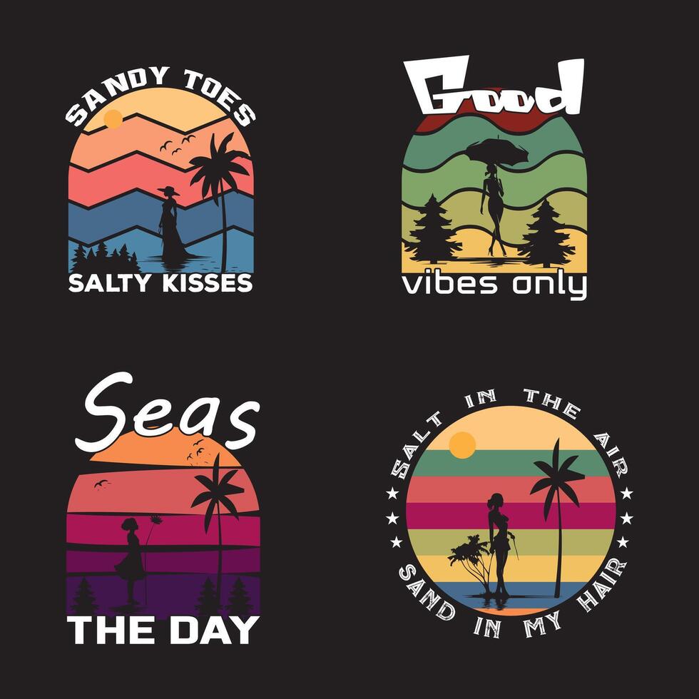 zomer t-shirt ontwerp bundel, zomer strand vakantie t-shirts, zomer surfing t-shirt ontwerp vector