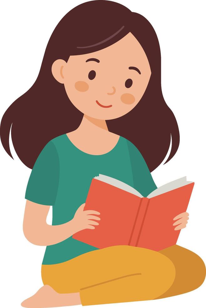 een tekenfilm jong meisje lezing een boek illustratie vector