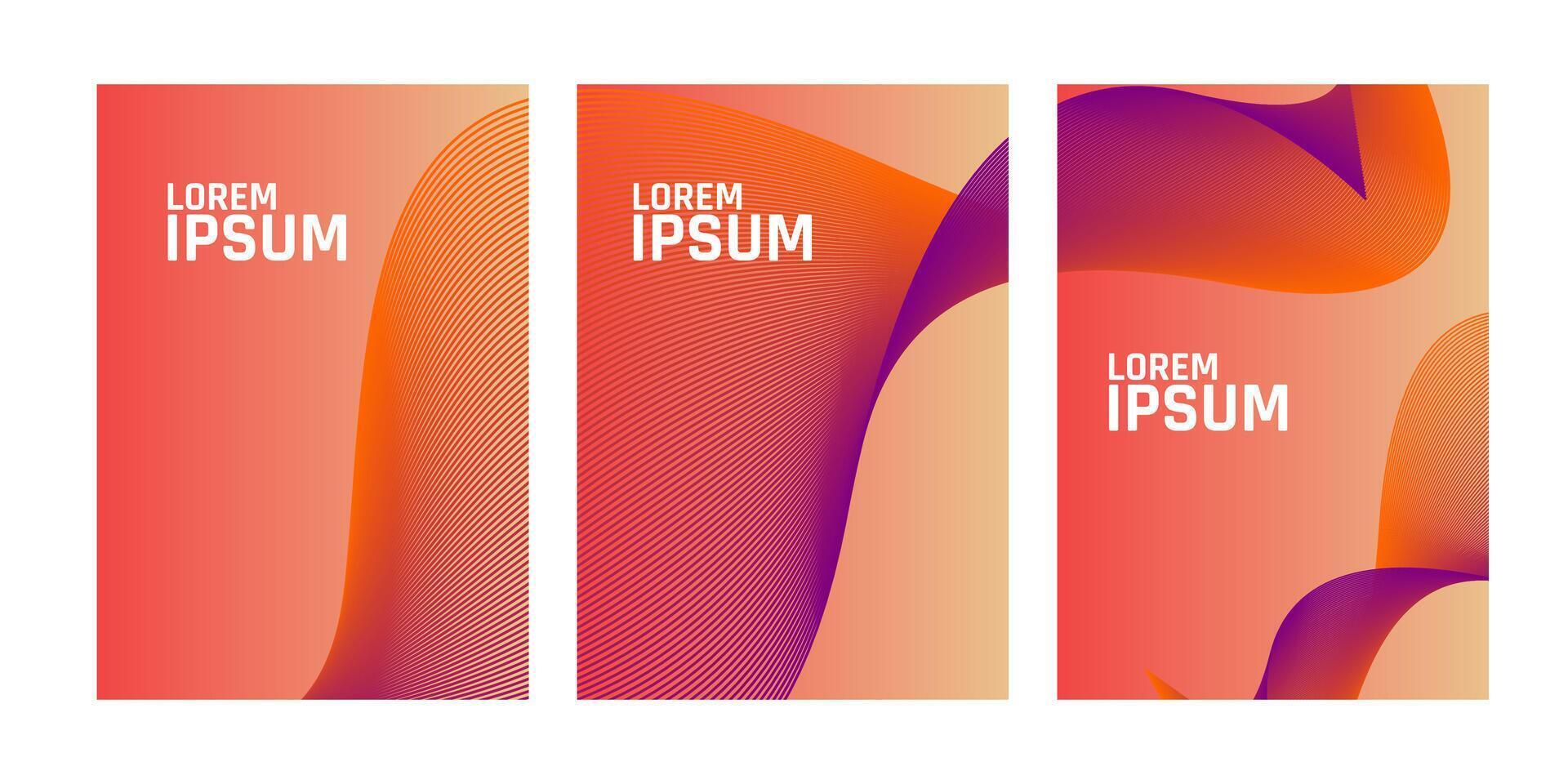 drie panelen met oranje en Purper gestreept hellingen en wit tekst. vector