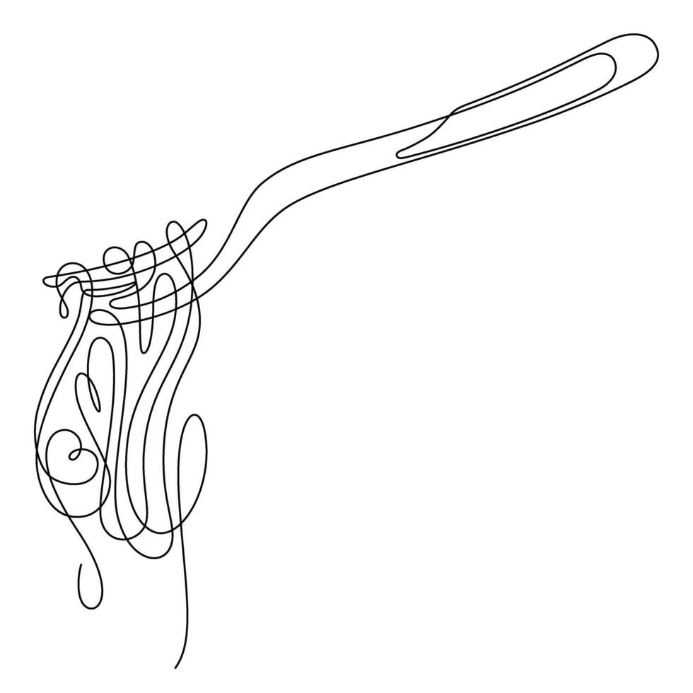 een lijn tekening van spaghetti gerold met vork dichtbij omhoog vector