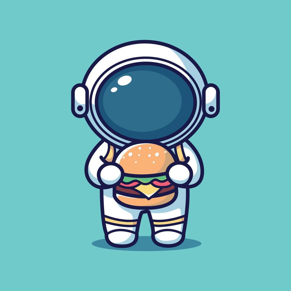 grappig illustratie van astronout tekenfilm en hamburger vector