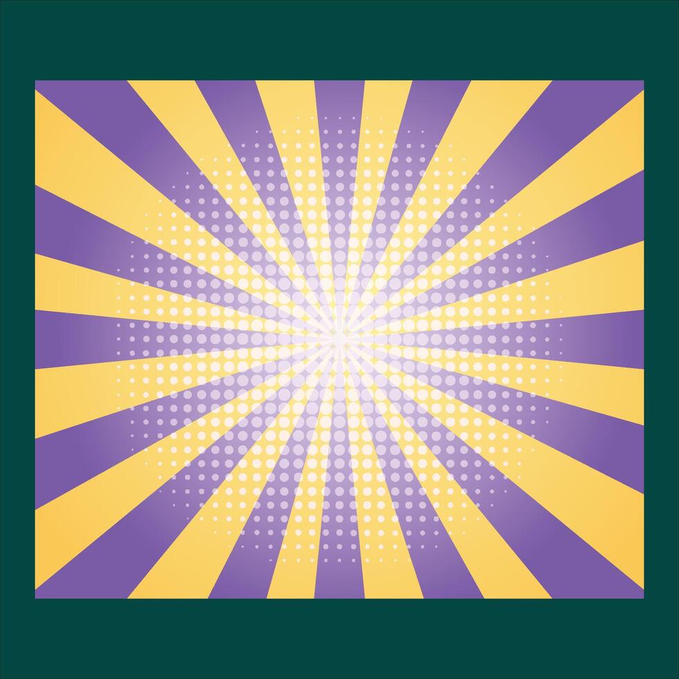 een Purper en geel zonnestraal patroon Aan een groen achtergrond vector