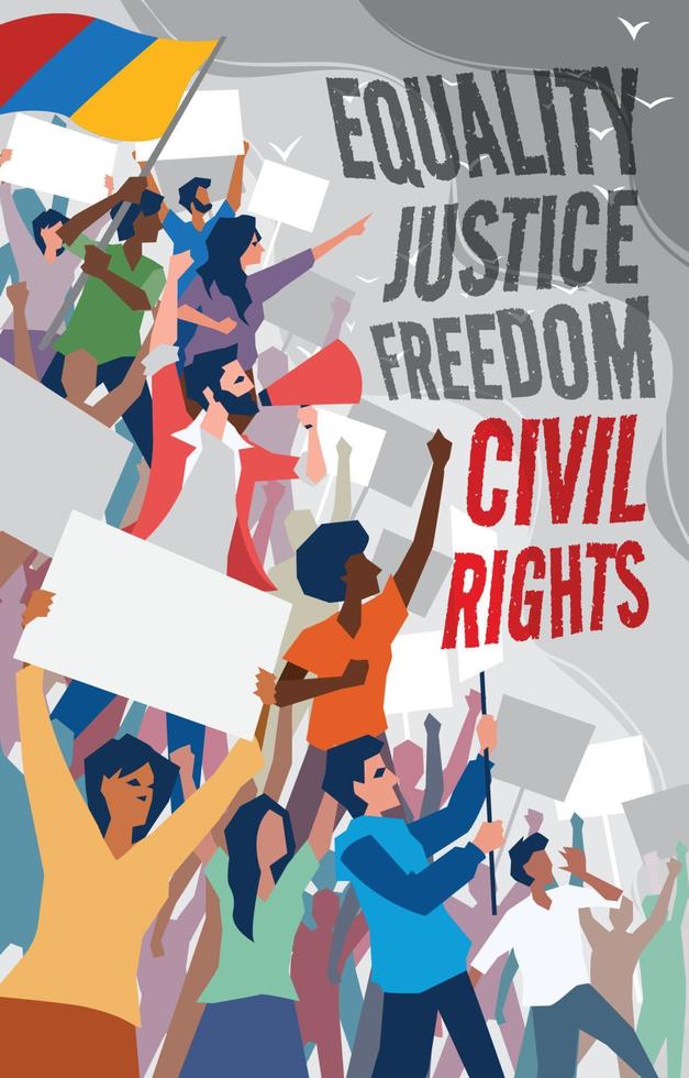 burgerrechten concept poster met groep demonstranten vector