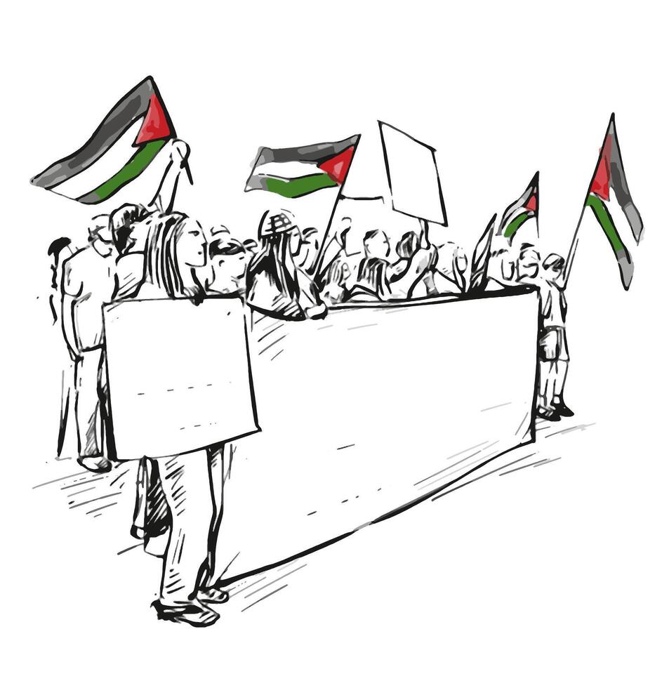 tekening van mensen protest voor Palestina vector