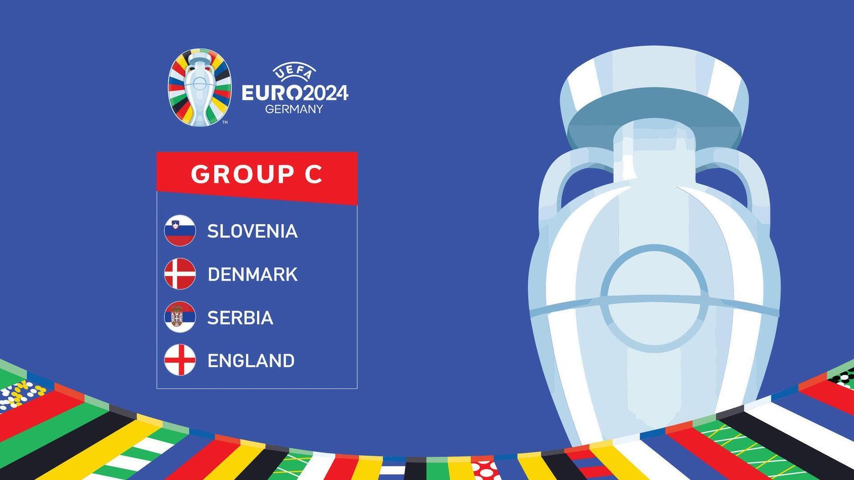 euro 2024 Duitsland groep c vlaggen ontwerp met trofee symbool officieel logo Europese Amerikaans voetbal laatste illustratie vector