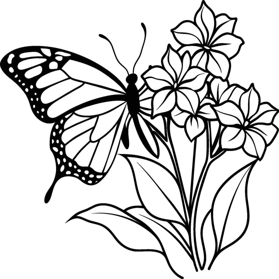 monarch vlinder vliegend kleur Pagina's. vlinder Aan bloem kleur Pagina's vector