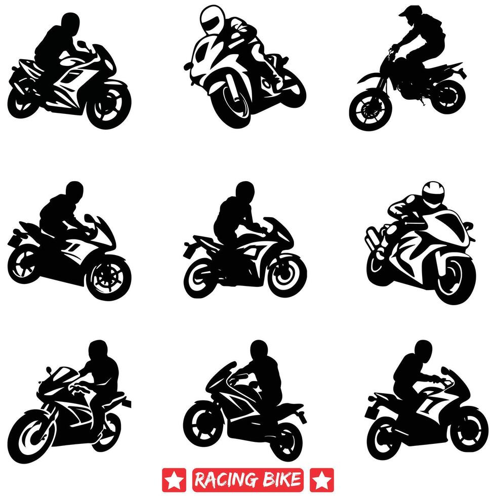 actie Ingepakt wielersport ras ontwerpen spannend fiets silhouetten illustreren intens atletiek en snelheid vector