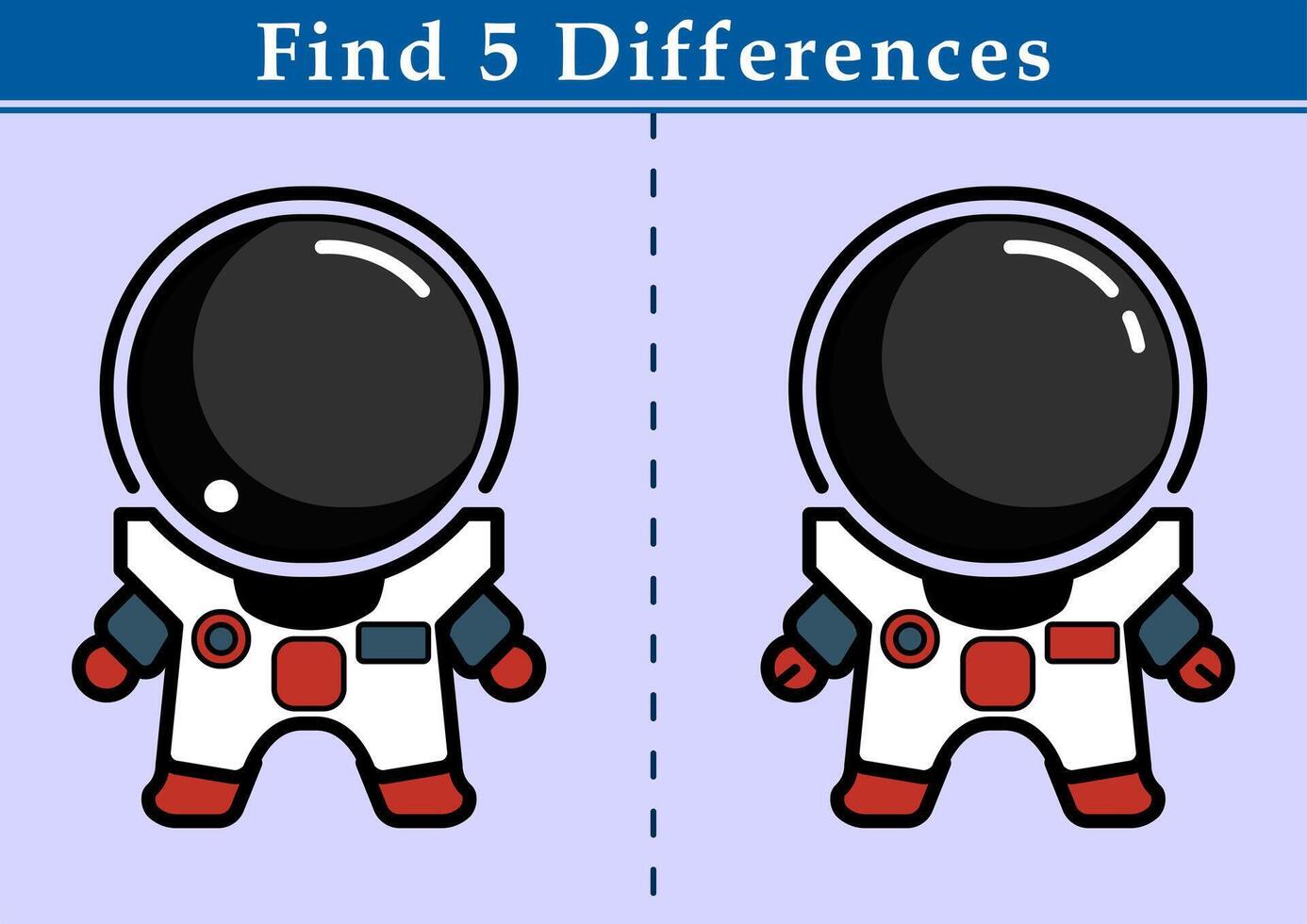 vind 5 verschillen. leerzaam spel voor kinderen. illustratie van tekenfilm de astronaut. onderwijs werkblad afdrukbare a4 maat. vector