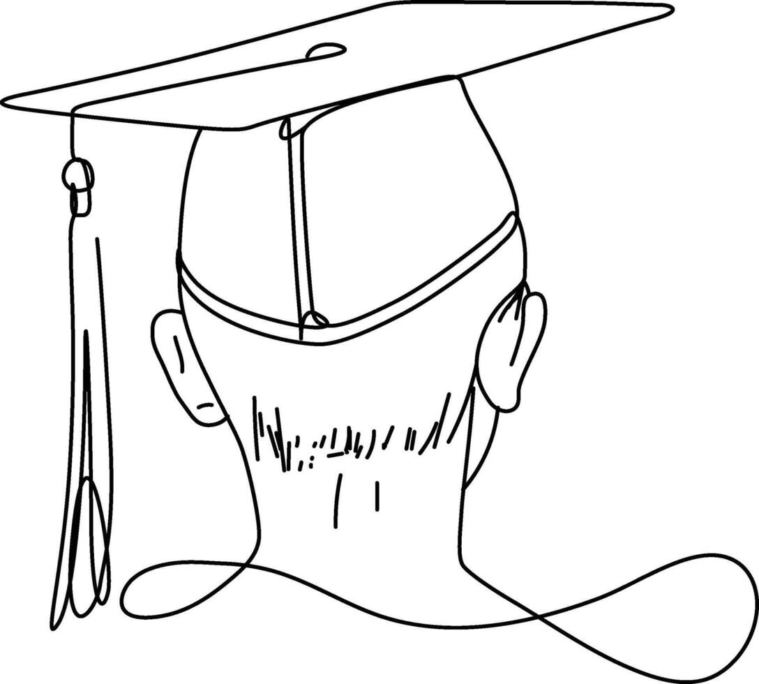 een doorlopend lijn tekening van jongen in afstuderen hoed vector