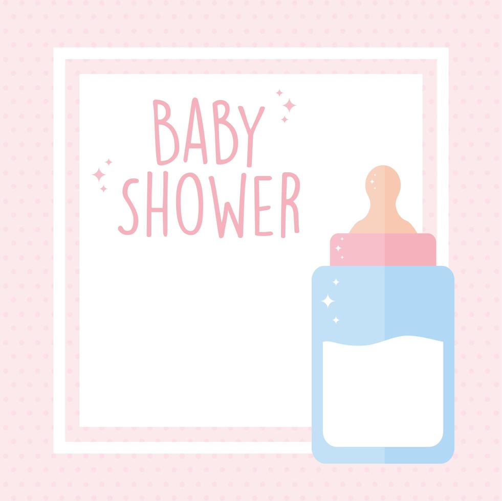 baby shower-belettering en een babyfles met melk vector