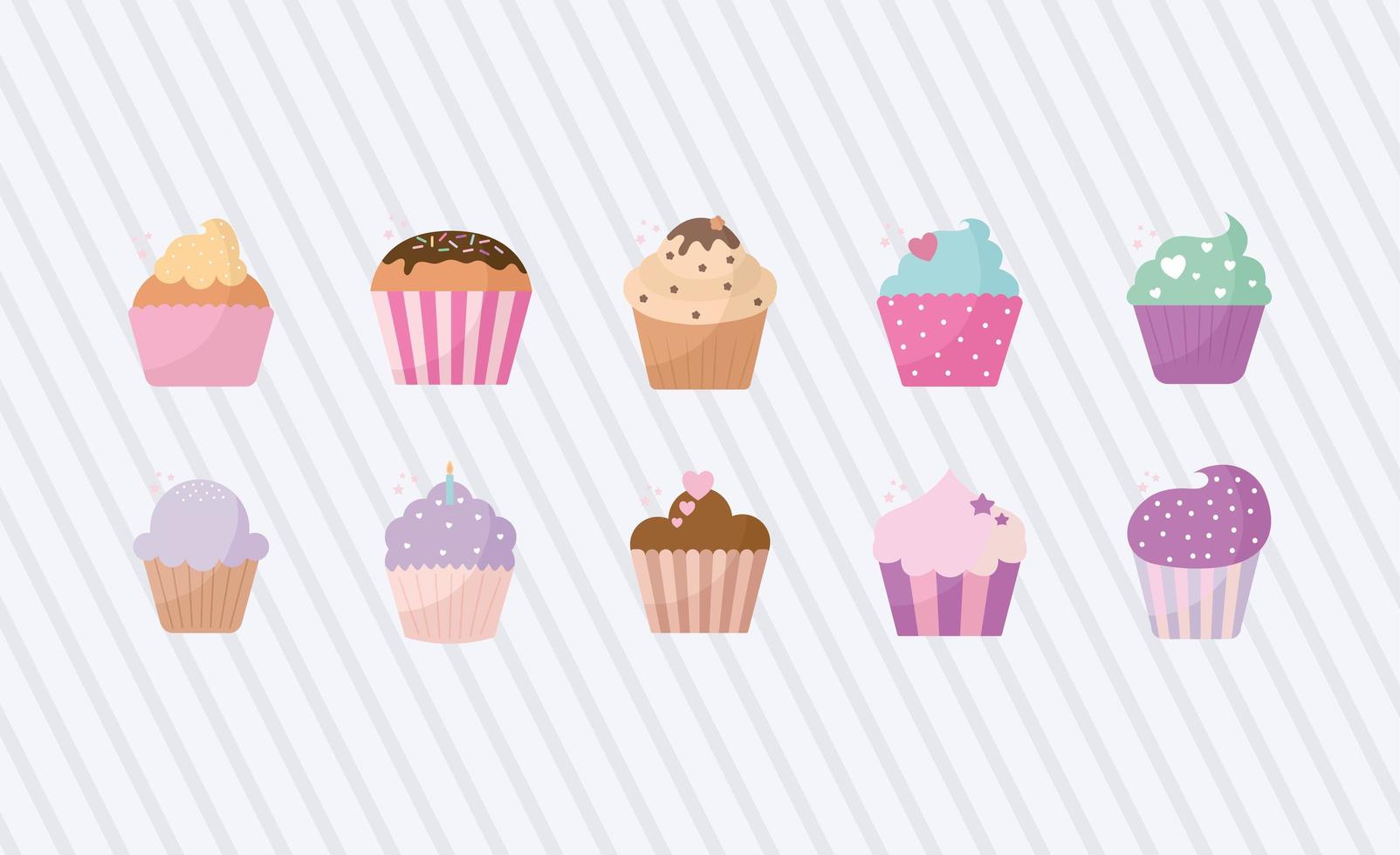 bundel met pictogrammen voor gebakken cupcakes vector