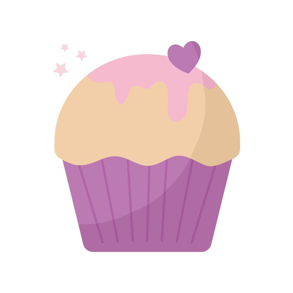 cupcake gegarneerd met roze en één hart glazuur vector