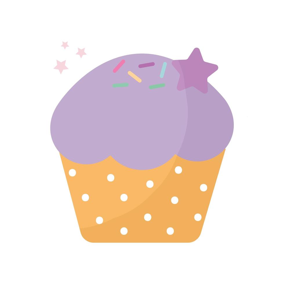 cupcake gegarneerd met paars en één ster glazuur vector