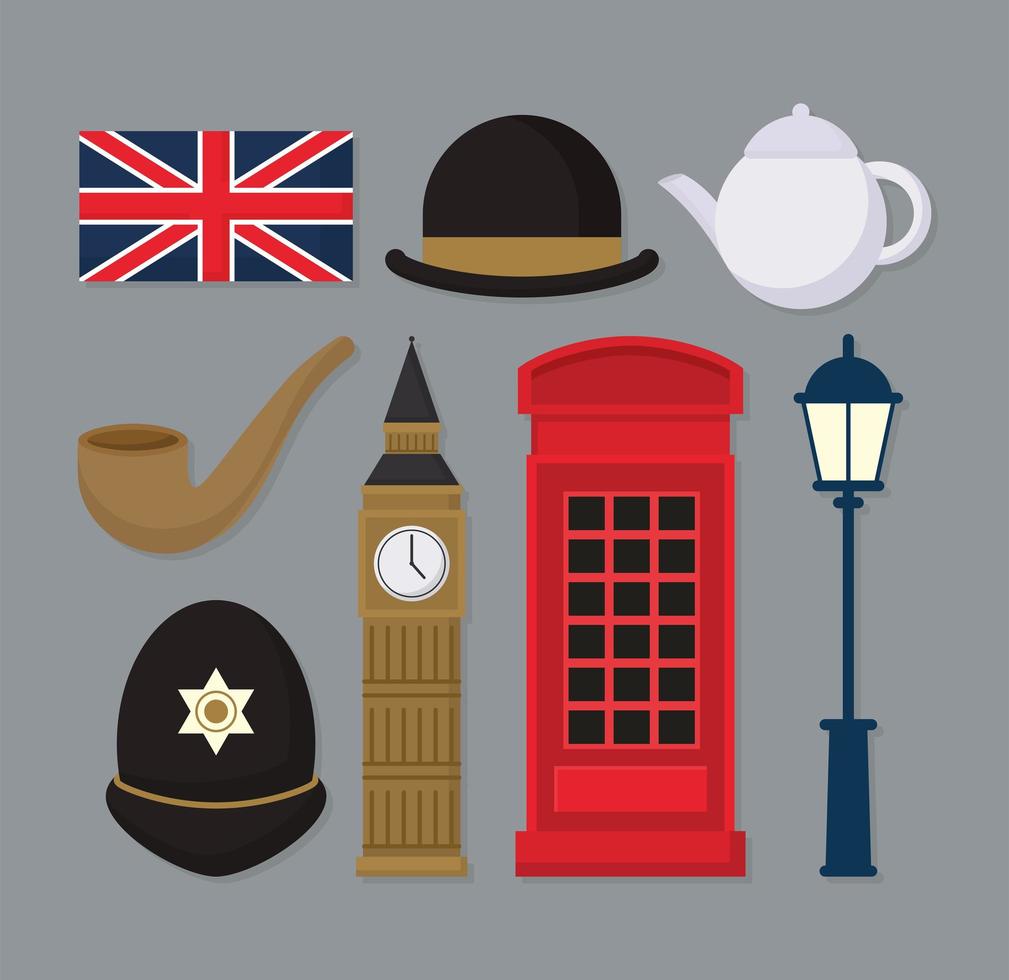 acht Britse items vector