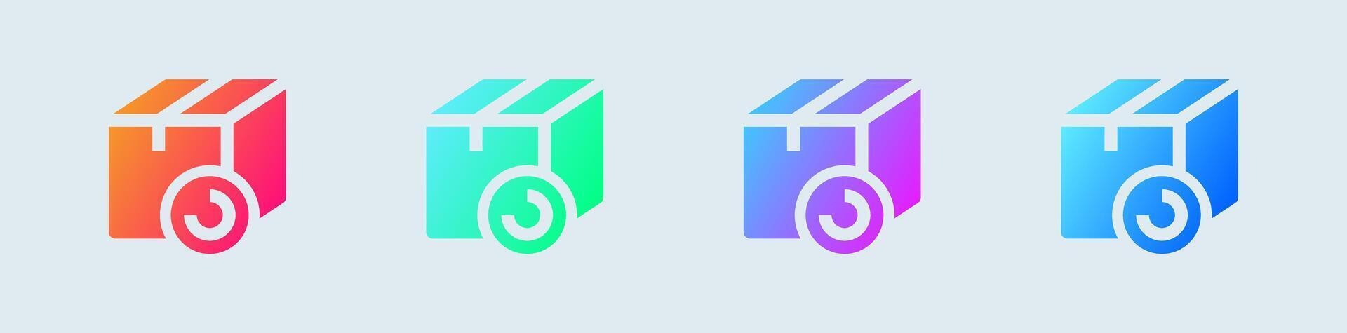 pakket solide icoon in helling kleuren. Verzending doos tekens illustratie. vector