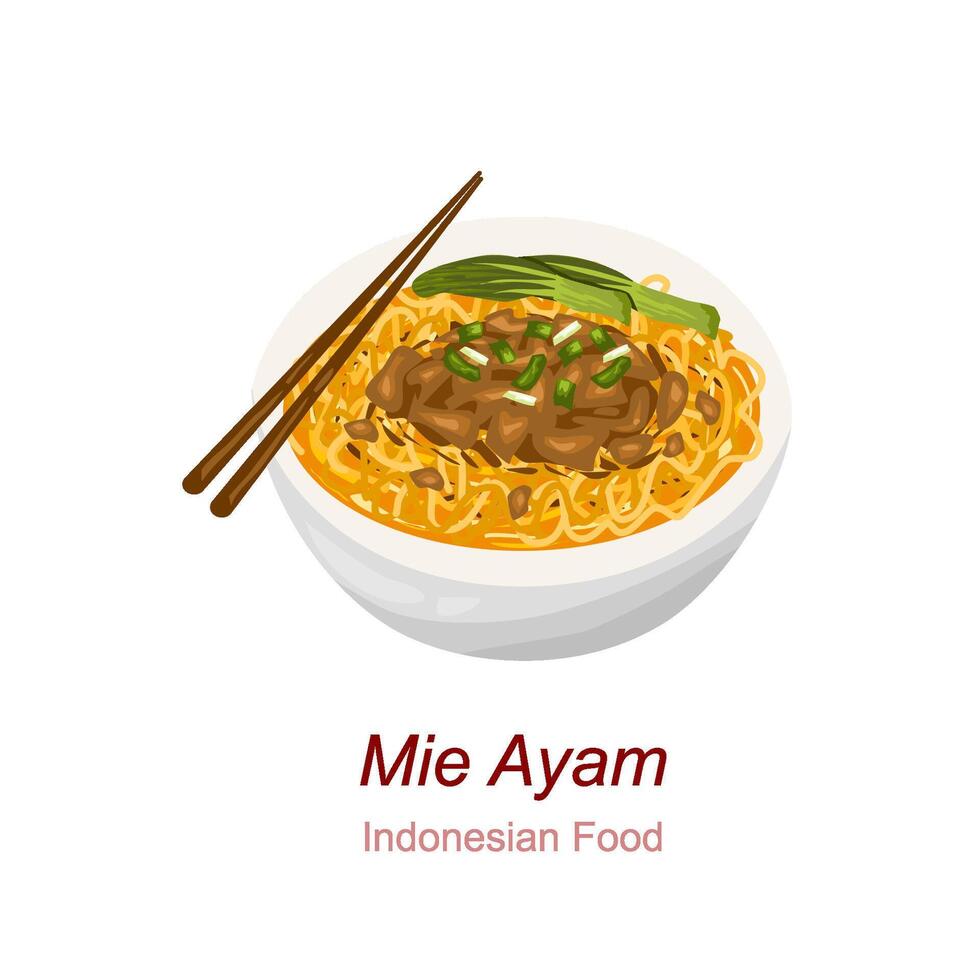 Indonesisch voedsel kip noedel of mie ayam vector