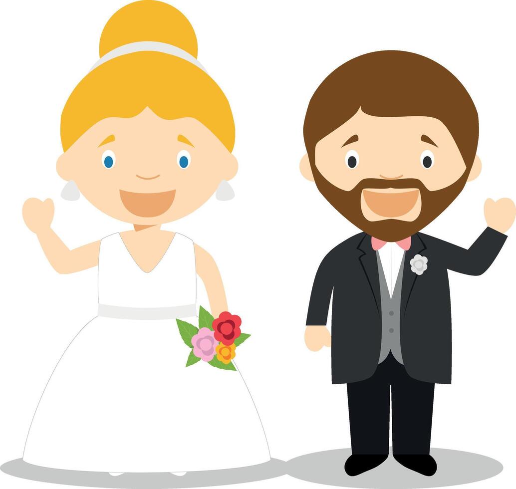 Kaukasisch pasgetrouwde paar in tekenfilm stijl illustratie vector