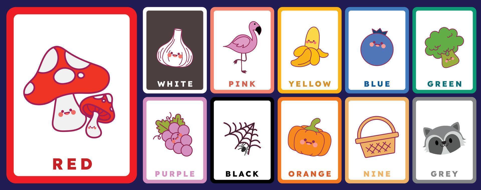 schattig kleurrijk kleur geheugenkaart afdrukbare voor kinderen onderwijs pret aan het leren werkzaamheid vector