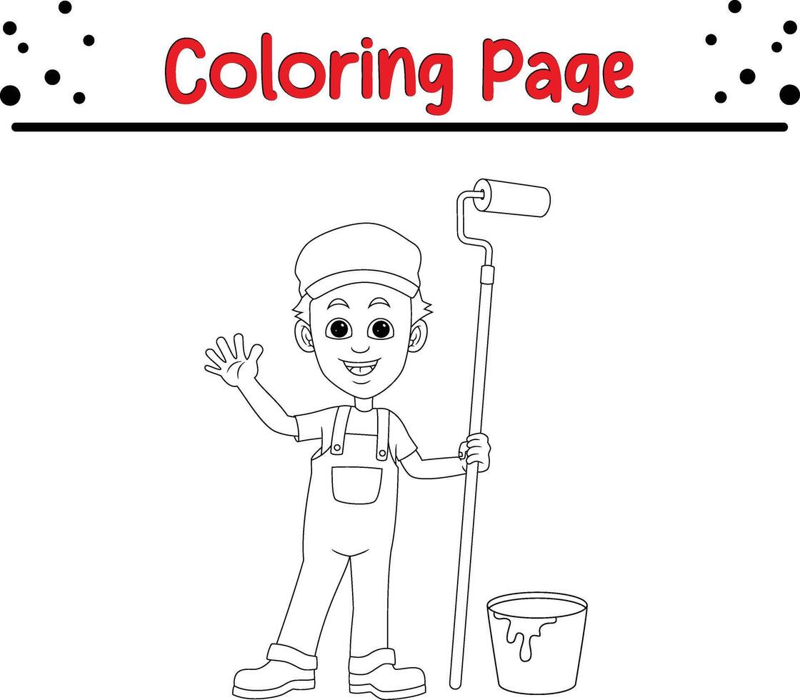 schilder met borstel emmer verf kleur boek bladzijde voor volwassenen en kinderen vector