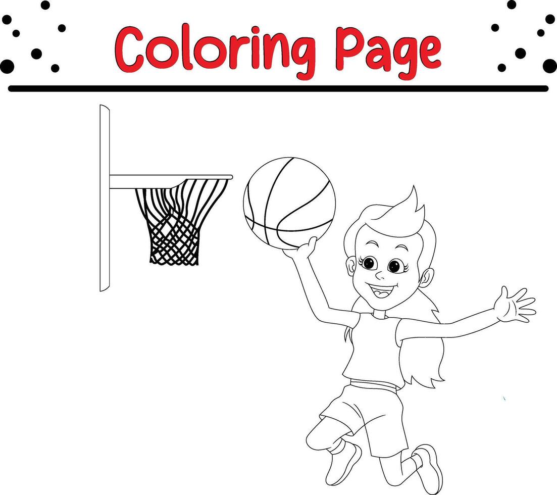 schattig meisje spelen basketbal kleur boek bladzijde voor kinderen en volwassenen vector