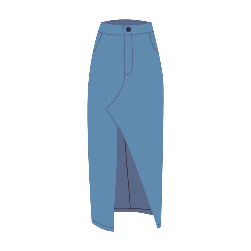 denim rok. vrouwen zomer kleren. elegant rok. kleur vlak illustratie geïsoleerd Aan wit achtergrond. hand getekend stijl. vector