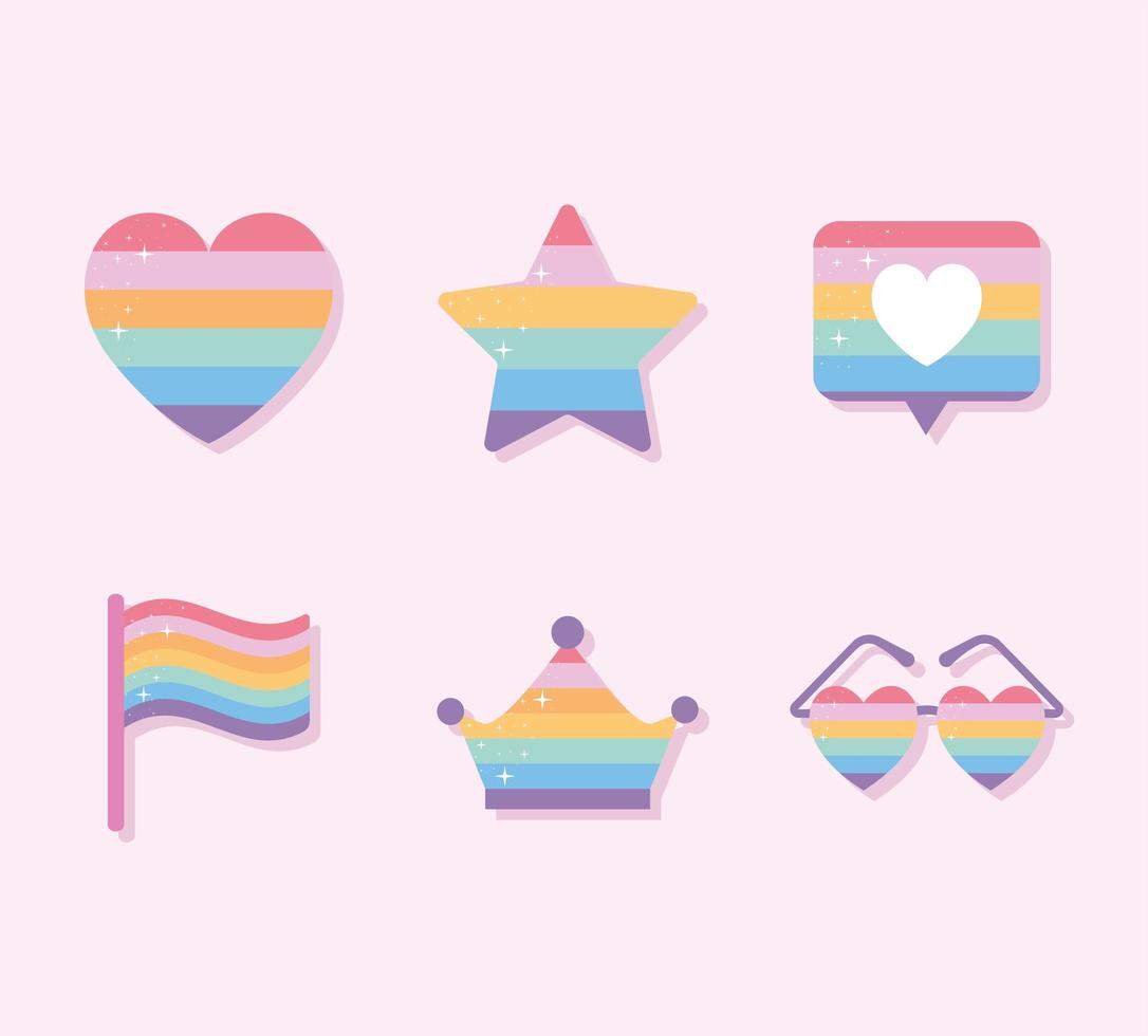 set pictogrammen met lgbtq-trotskleuren vector