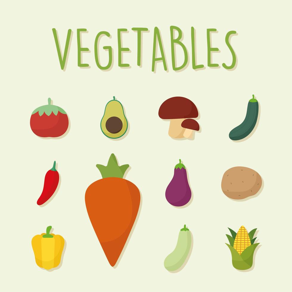 bundel van voedsel groenten pictogrammen op een groene achtergrond vector