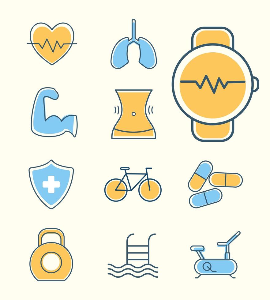 set fitness- en gezondheidspictogrammen vector