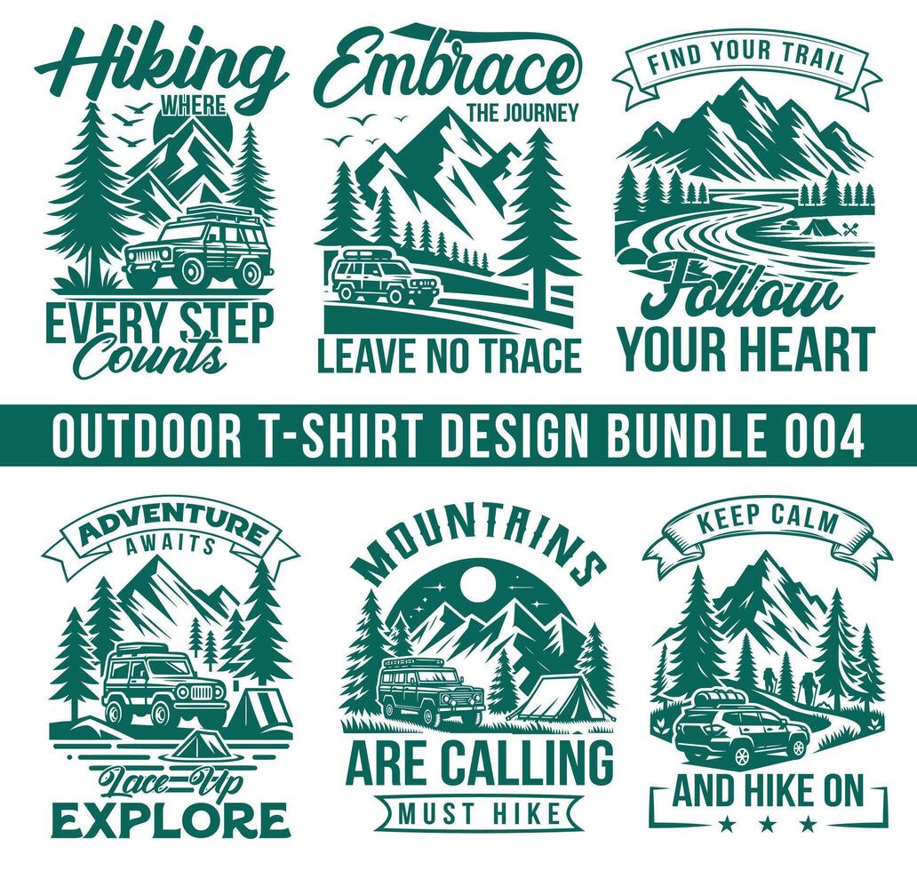 berg wandelen camping t-shirt ontwerp bundels ontwerp vector