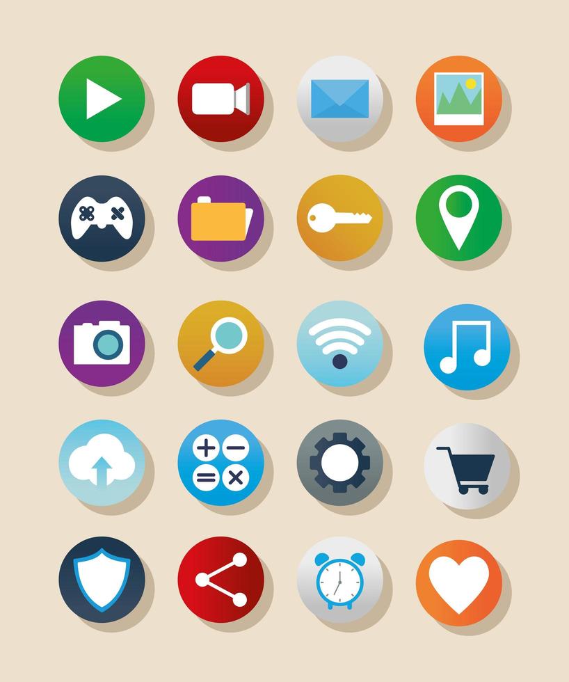 bundel apps-pictogrammen op een zalmkleurige achtergrond vector