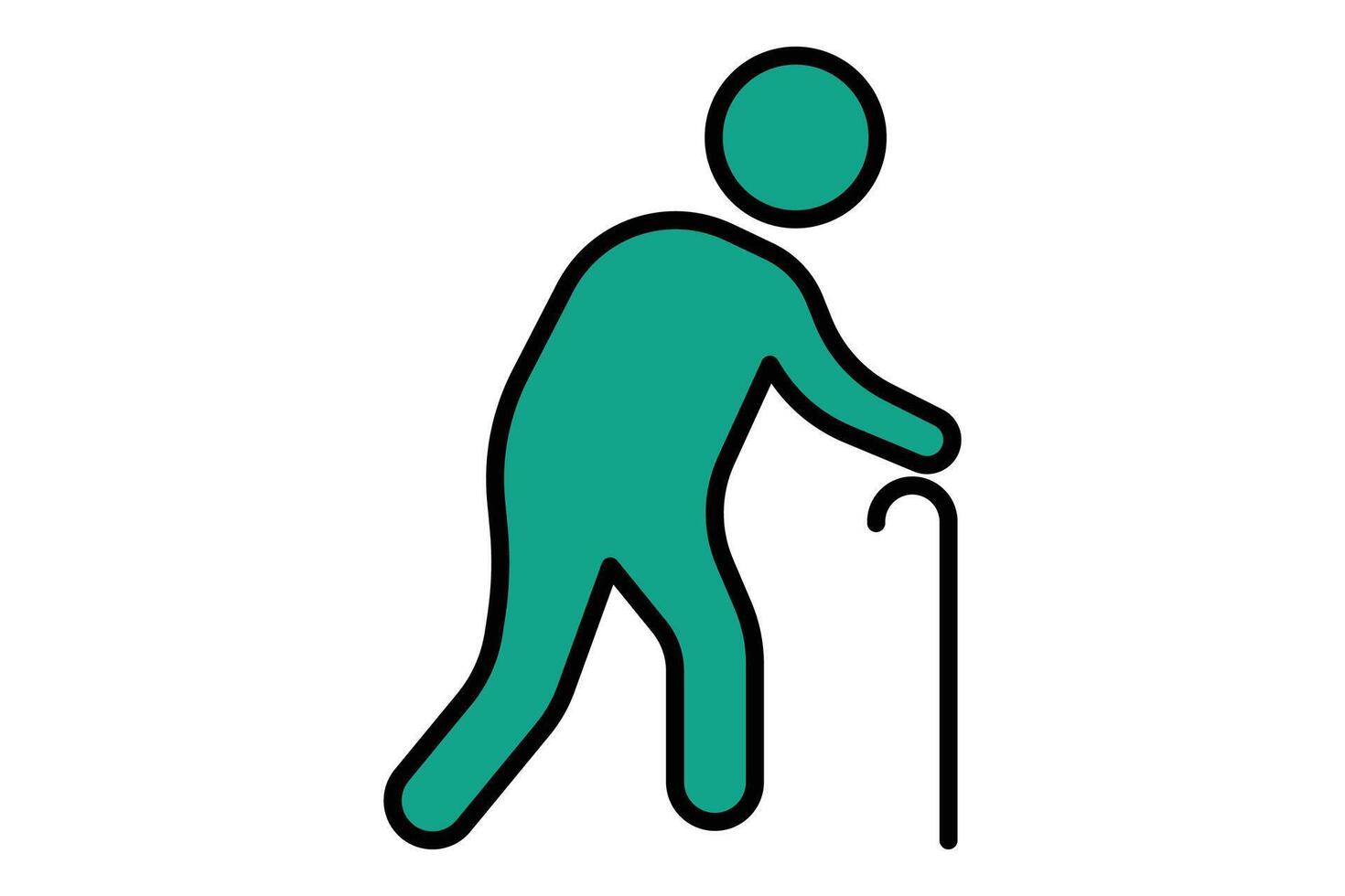 ouderen icoon. ouderen mensen gebruik wandelen stokken. vlak lijn icoon stijl. oud leeftijd element illustratie vector