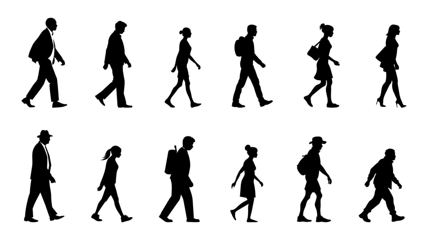 modern silhouet van wandelen mensen verzameling vector