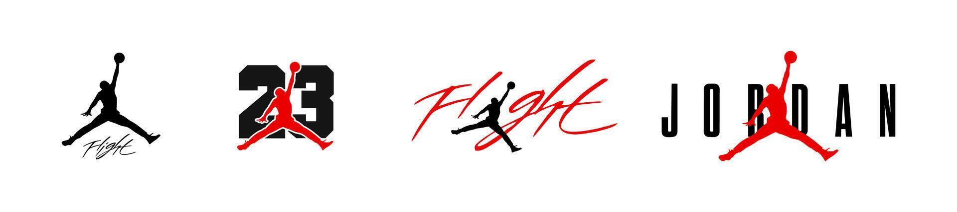 lucht Jordanië icoon set. Nike lucht Jordanië merk logo verzameling. Rivne, Oekraïne - november 20, 2023 vector