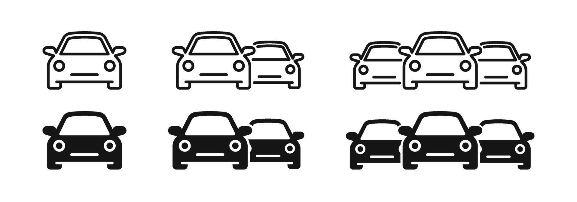 auto silhouetten set. auto symbolen. auto voorkant visie pictogrammen. auto pictogrammen. auto vector