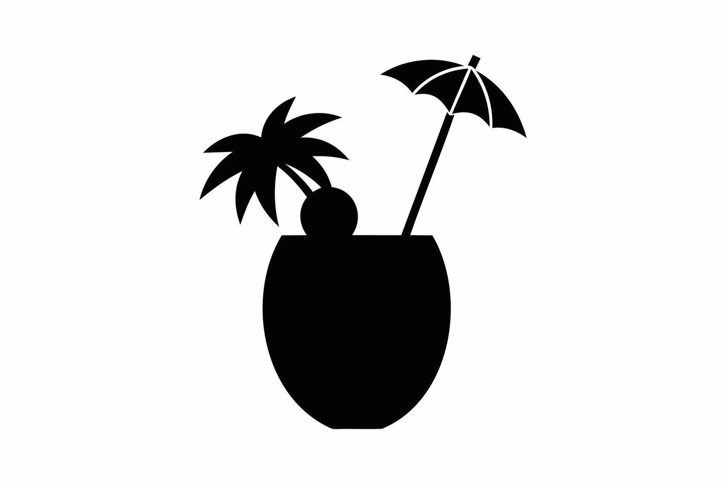 silhouet ontwerp van een tropisch cocktail glas met paraplu decoratie. icoon van strand drankje. zwart illustratie geïsoleerd Aan wit achtergrond. afdrukken, logo, pictogram. concept van vakantie, strand drankjes vector