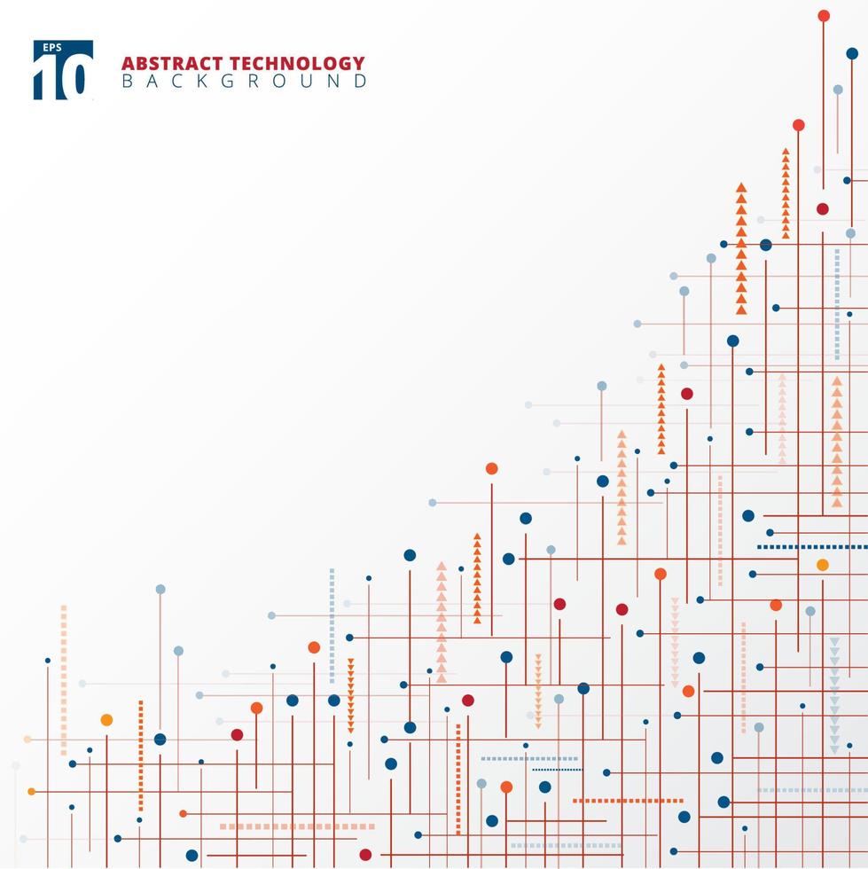abstracte digitale technologie blauwe en rode kleur geometrische lijnen stippen achtergrond vector
