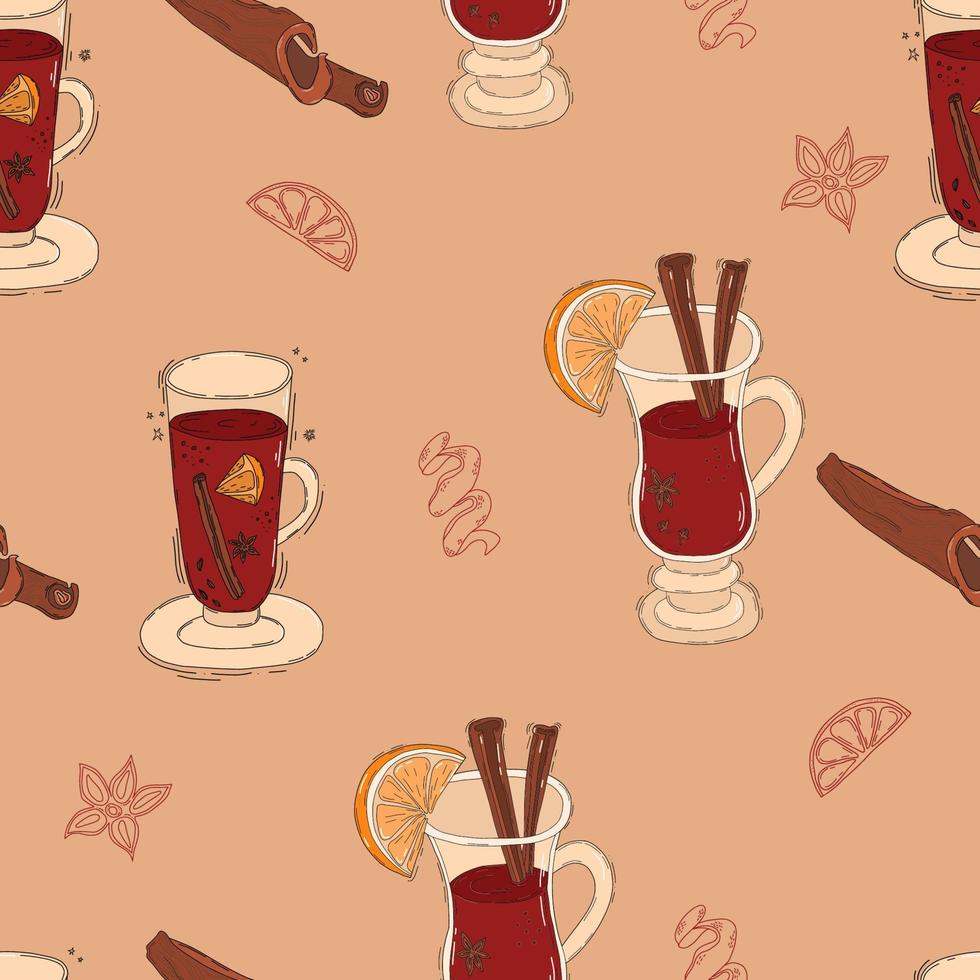 naadloos patroon met glühwein, kruiden en specerijen. vector illustratie